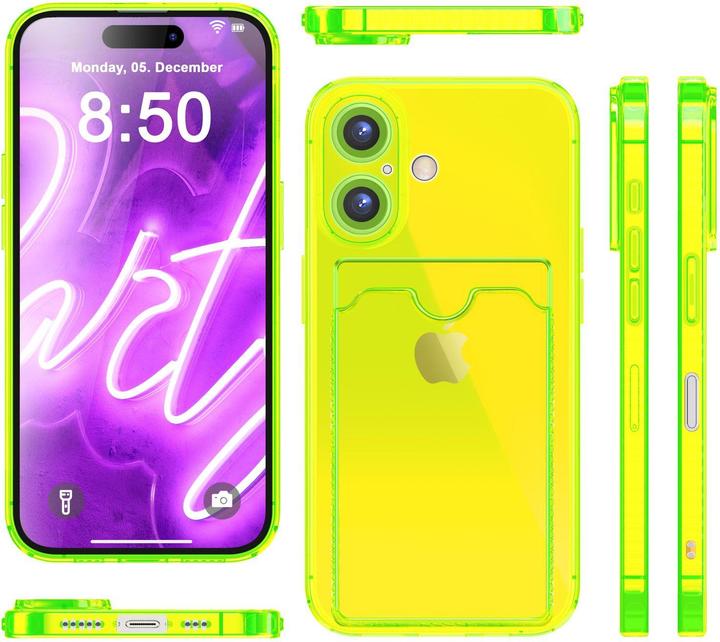 Produktbild Nalia Klar Transparente Neon Silikon Hülle Kartenhalter (Apple iPhone 16)