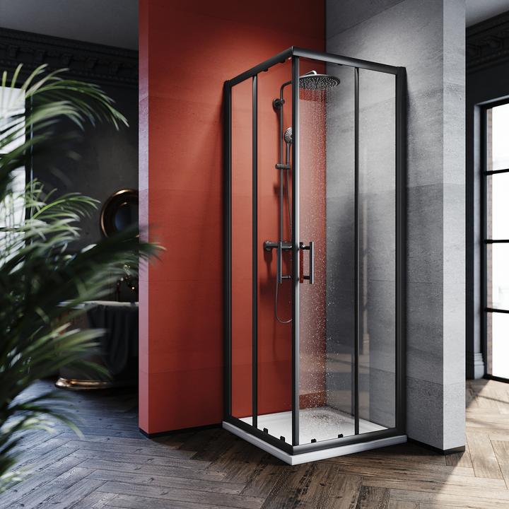 Immagine prodotto SONNI porta doccia 100 x 76 cm nero ingresso angolare box doccia vetro di sicurezza porta scorrevole (120 cm, 195 cm)