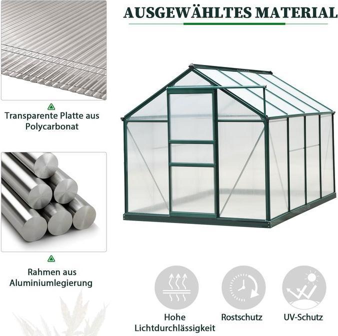 Actual product image Swisshandel24 Gewächshaus, Alu, Dachfenster, Tür, Fundament, begehbar, 190x252x201cm