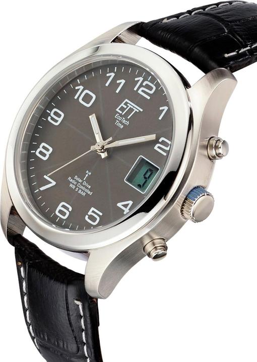Actual product image Conrad Components Eco Tech Solar Radio Mens Watch (Watch with gemstone, Rotatable bezel, Radio-controlled clock, Analogue wristwatch, Digital watch, 39 mm)