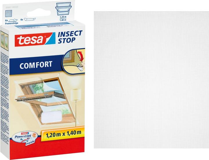 Actual product image tesa COMFORT insect screen for roof windows, with Velcro tape, self-adhesive, without drilling (120 x 140 cm)