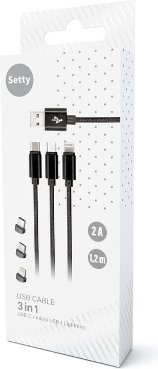 Image du produit Setty USB Typ A – USB C, Lightning, Micro USB (1 m, USB 3.0, USB 3.2 Gen 2, USB 2.0, USB 3.1, USB 3.2 Gen 2x2, USB 3.2 Gen 1)
