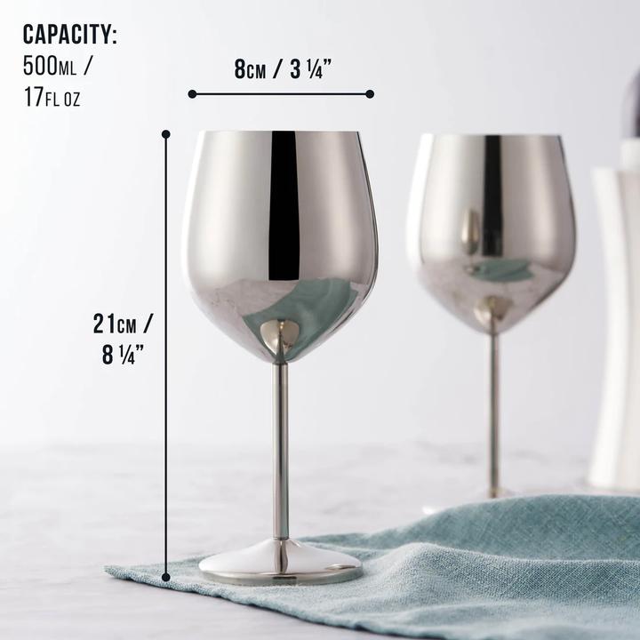 Produktbild Oak & Steel Edelstahl Weingläser Silber 4er-Set (50 cl, 4 Gläser, Weingläser Set)