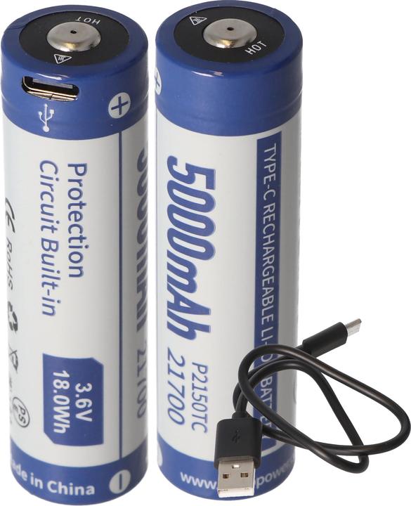 Actual product image Keeppower Battery 2 pieces 21700 with PCB protection incl. USB-C charging possibility (2 pcs., 5000 mAh, Rechargeable battery)