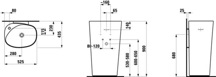 Produktbild Laufen Palomba Freistehender Waschtisch mit integrierter Säule, ohne Hahnloch, ohne Überlauf, 520x (520 mm, 520 mm)