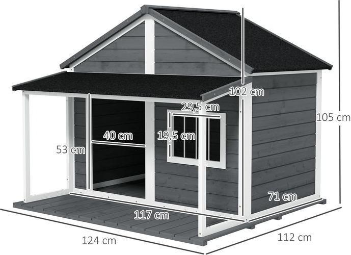 Produktbild Swisshandel24 Hundehütte aus Massivholz Kleintierhaus Hundehaus mit Terrasse Asphaltdach Outdoor wetterfeste Hütte (Hundehütte)