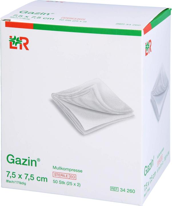 Immagine prodotto Gazin Compressa di garza 7,5 cm x 7,5 cm sterile a 8 pieghe, 50 pz. compresse