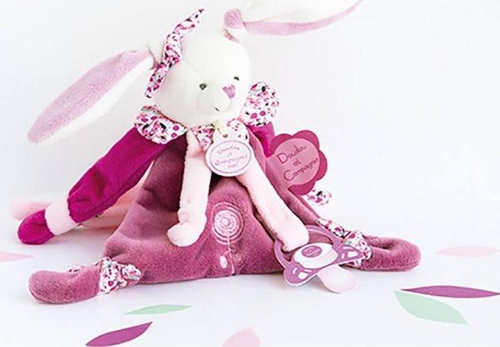 Actual product image Doudou et Compagnie Cherry bunny with pacifier holder (20.50 cm)