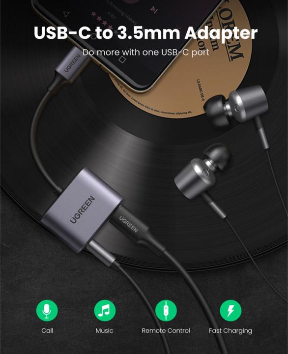 Actual product image Ugreen Headphone Adapter (USB Type C, 3.5mm jack)