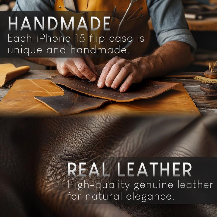 Produktbild Nalia Echt Leder Flip Case Hülle mit Magnetverschluss (Apple iPhone 15 Pro)