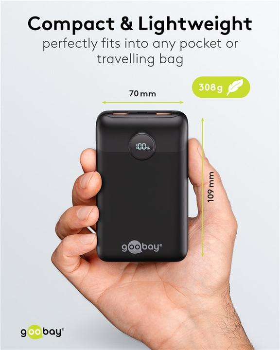 Image du produit Goobay Banque d'énergie compacte 20 000 mAh (20 mAh, 22.50 W, 77 Wh)