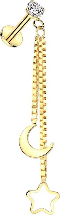 Produktbild Star Piercing Micro Labret Innengewinde vergoldet Kristall silber gefasst Anhänger Kette Mond und Stern (Chirurgenstahl 316L)