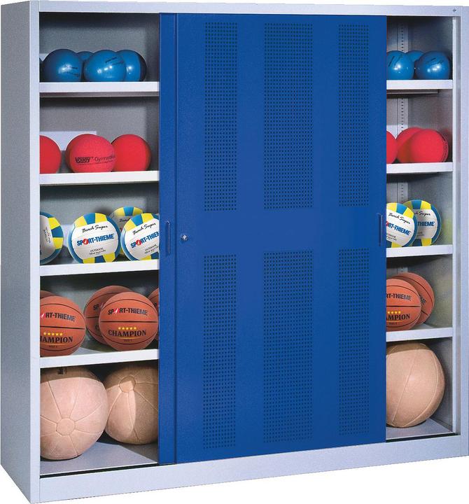 C+P Ballschrank (HxBxT: 195x120x50 cm, mit Lochblech-Schiebetüren, Typ 4)