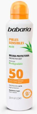 Actual product image Babaria SOLAR PIEL SENSIBLE bruma protectora SPF50 200 ml (Suntan lotion, SPF 50, 200 ml)