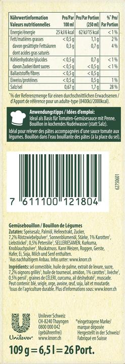 Nutritional values and ingredients Knorr Vegetable bouillon
