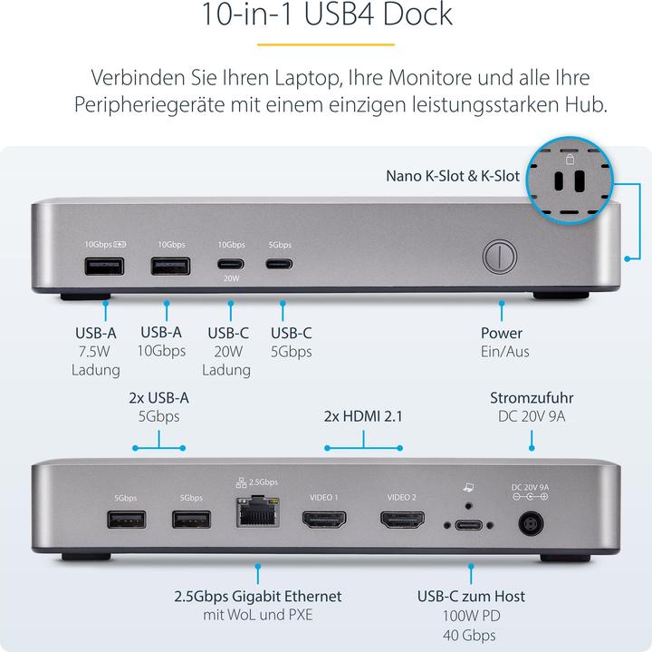 Produktbild StarTech Usb4 Docking Station Dual 4k (USB-C, 4 Ports)