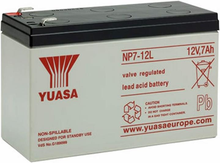 Actual product image Yuasa Battery NP7-12L, with 6.3mm contacts (12 V, 7 Ah)