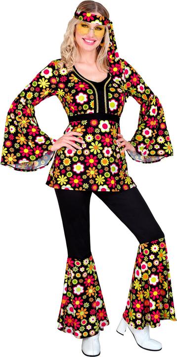 Actual product image Widmann Hippie style costume ladies flower top, trousers and headband (M)