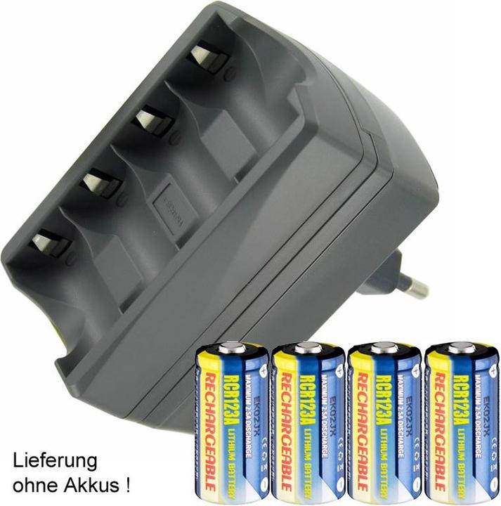 Produktbild AccuCell CR123 Ladegerät für 4x CR123A, CR123R ohne Akkus, vierfach Ladegerät CR123 (nicht geeignet für Üb... (4 Stk., RCR123A, Ladegerät ohne Akku)
