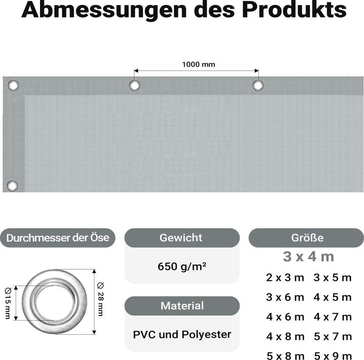 Immagine prodotto Wiltec Telone grigio resistente alle intemperie 3x4m telone poliestere occhielli 650g/m² telone da giardino (3 x 4 m)
