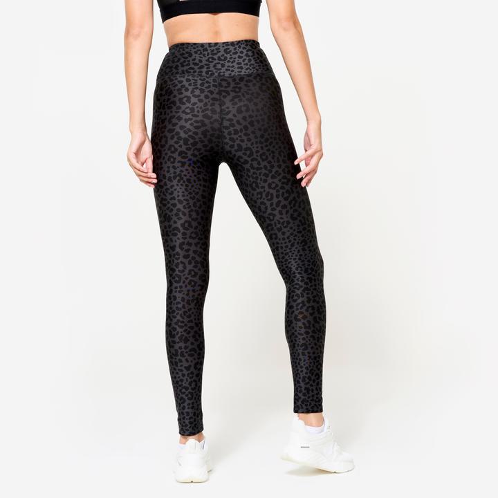 Actual product image Domyos Leggings Damen hoher Taillenbund - Leopardenprint dunkelgrau (W30/L31)