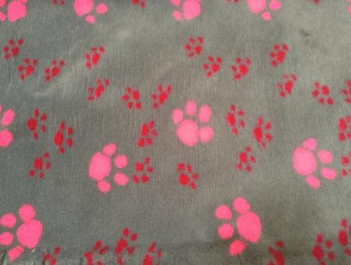 Actual product image Dry Bed Dog blanket, gray with red and pink paws (Dog)