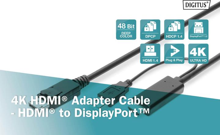 Immagine prodotto Digitus Cavo adattatore HDMI 4K - da HDMI a DisplayPort (2 m, HDMI)