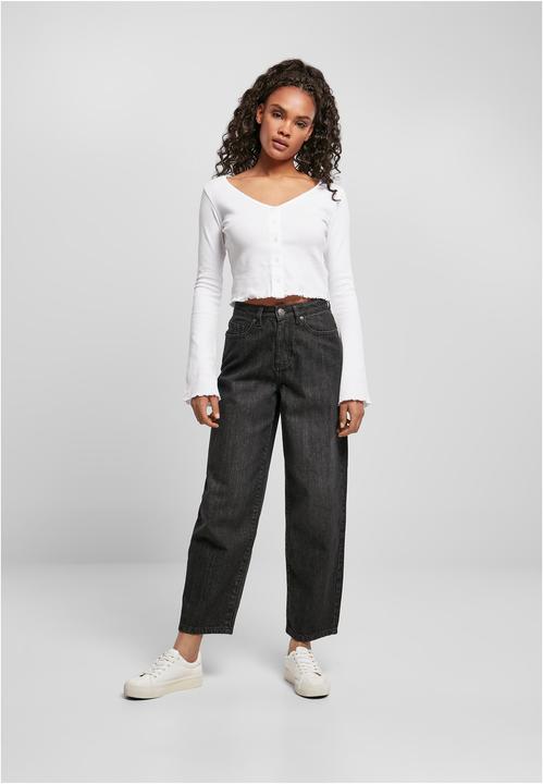 Actual product image Urban Classics Ladies High Waist Wide Leg Cropped Denim Pants (34)