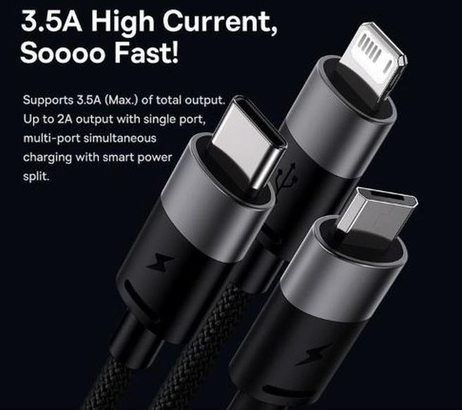Productafbeelding Baseus StarSpeed Een-voor-Drie Snel Opladen Datakabel (0.60 m, USB 3.0)