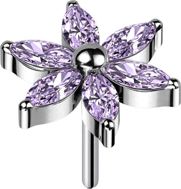 Produktbild Star Piercing Threadless Blume silber Kristalle violett (Titan G23, ohne Messing)