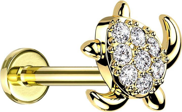 Produktbild Star Piercing Micro Labret Innengewinde vergoldet Schildkröte Kristalle silber (Chirurgenstahl 316L, Messing)