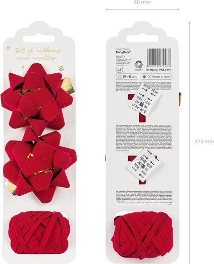 Actual product image Partydeco Set of velor ribbons and rosettes, red, mix (1 pkt / 3 pc.)