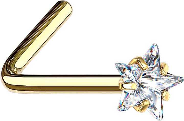 Actual product image Star Piercing Nasenstecker gewinkelt vergoldet Kristallstern silber gefasst (without brass, Surgical steel 316L)