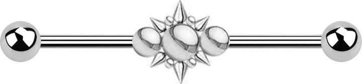 Actual product image Star Piercing Barbell silver two balls three balls with cones (Surgical steel 316L, without brass)