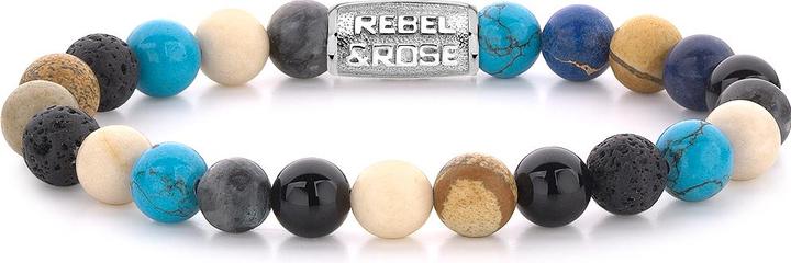 Rebel & Rose Armband Summer Breeze RR-80064-S-L+ Herren (20 cm, Lavastein, Achat, Fossil, Türkis, Larvikit, Edelstahl)