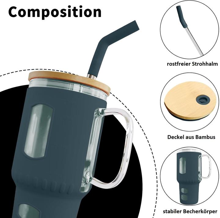 Image du produit Gewürzladen Näfels Glasbecher mit Strohhalm & Bambusdeckel (0.96 l)
