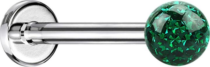Produktbild Star Piercing Micro Labret silber mit Kristallkugel grün und Epoxy Schutzschicht (ohne Messing, Chirurgenstahl 316L)