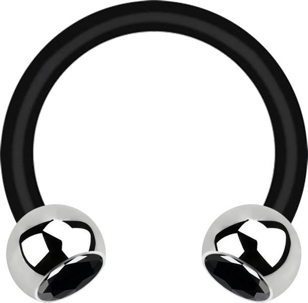 Produktbild Star Piercing Micro Circular Barbell schwarz mit zwei Kugeln silber Kristall schwarz (Bioflex, ohne Messing, Chirurgenstahl 316L)