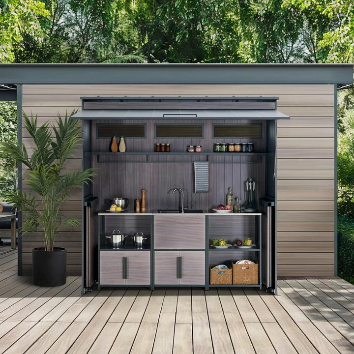 Actual product image Ventaris Outdoor-Küche Gartenhaus 220 cm x 94 cm x 226 cm mit Einrichtung Anthrazit