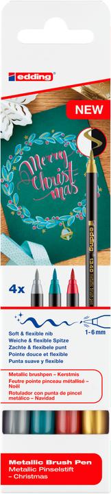 Immagine prodotto Edding Penna a punta di feltro Set di 4 penne a pennello (Oro, Argento, rosso metallizzato, Verde metallizzato, 4 x)