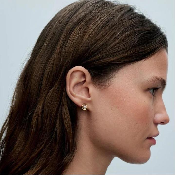 Image du produit Pandora Boucles d'oreilles ovales en perles d'eau douce organiques et traitées (Métal, Plaqué or)