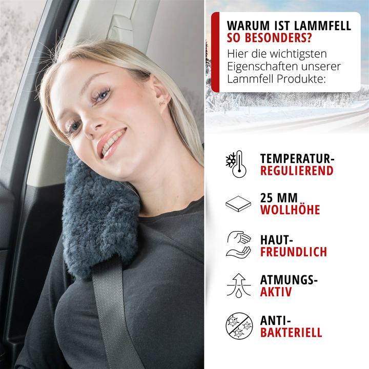 Actual product image Walser Seatbelt Pad Millie made of lambskin, 2 pieces Car Seatbelt Pad anthracite