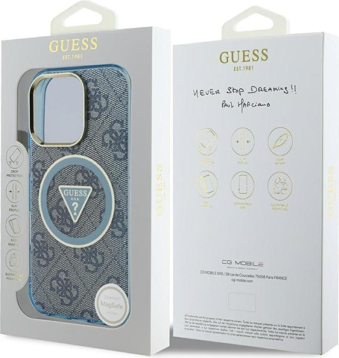 Immagine prodotto Guess Case IML Metal Glitter 4G Circle Triangle MagSafe for iPhone 16 Pro blue (Apple iPhone 16 Pro)
