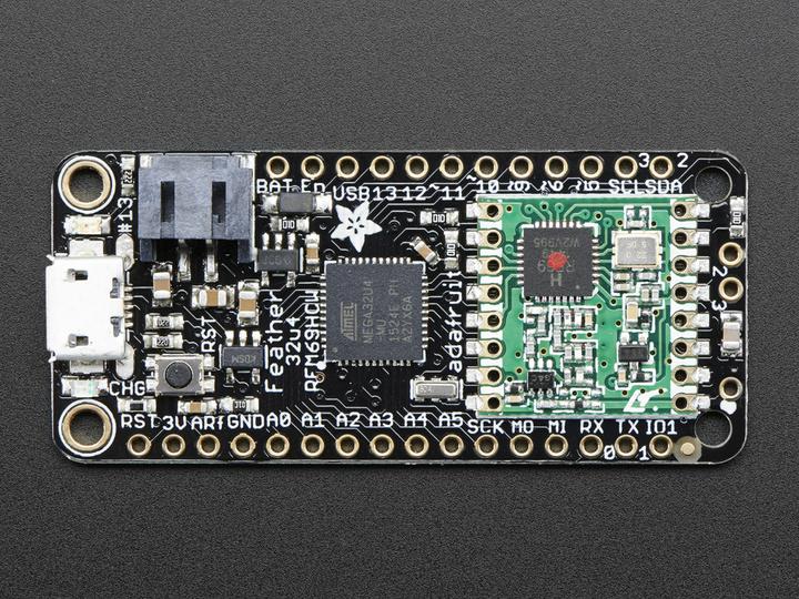 Actual product image Adafruit Feather 32u4 with RFM69HCW Packet Radio 433MHz (Microcontroller)