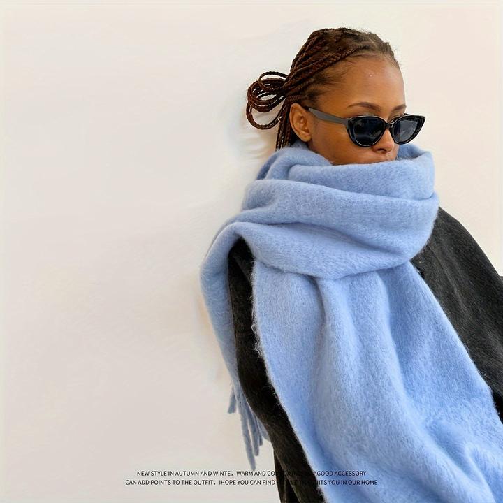 Produktbild Only-Bags.Store Solide Farbe Plüsch Warm Chunky Schal Lange Einfache Grosse Verdickte Quaste Schal Winter Outdoor