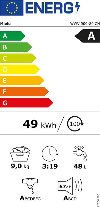 Etichetta energetica Miele WWV 900-80 CH Passion (9 kg, A destra)