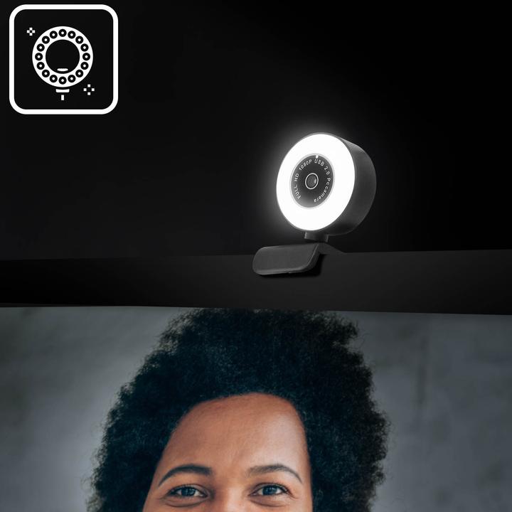 Actual product image Avizar Webcam Ring Light USB 1080p Full HD Light Ring, with Microphone - Black (2 Mpx)