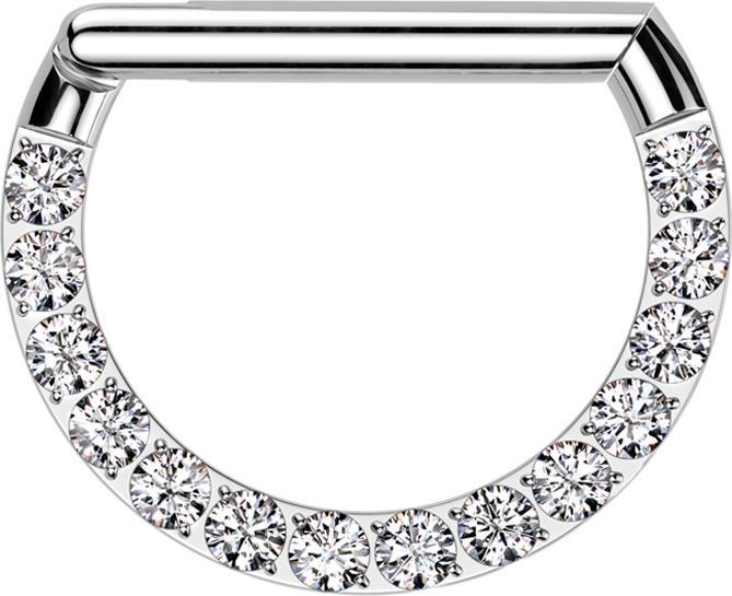 Produktbild Star Piercing Micro Segmentring klappbar silber Halbring front Kristalle silber (Titan G23, ohne Messing)