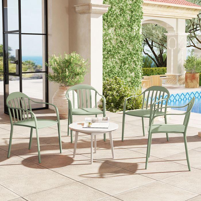 Actual product image Swisshandel24 4er Set Gartenstuhl, Kunststoff, stapelbar, bis 120 kg, Grün