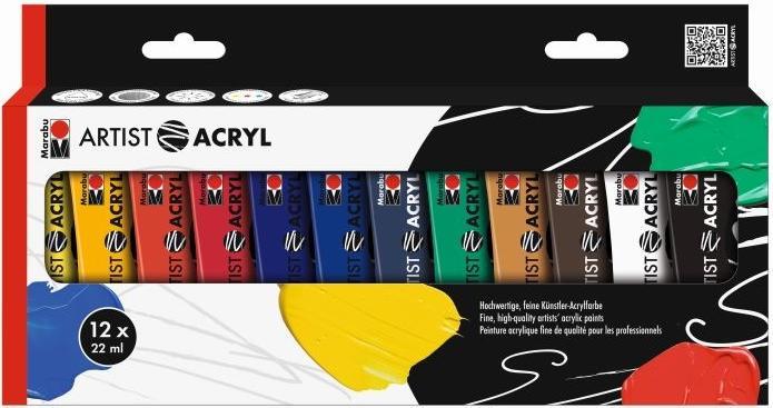 Actual product image Marabu Artist Acrylic Paint Artist Acrylic Set 12x 22 ml (Multicoloured, 264 ml)